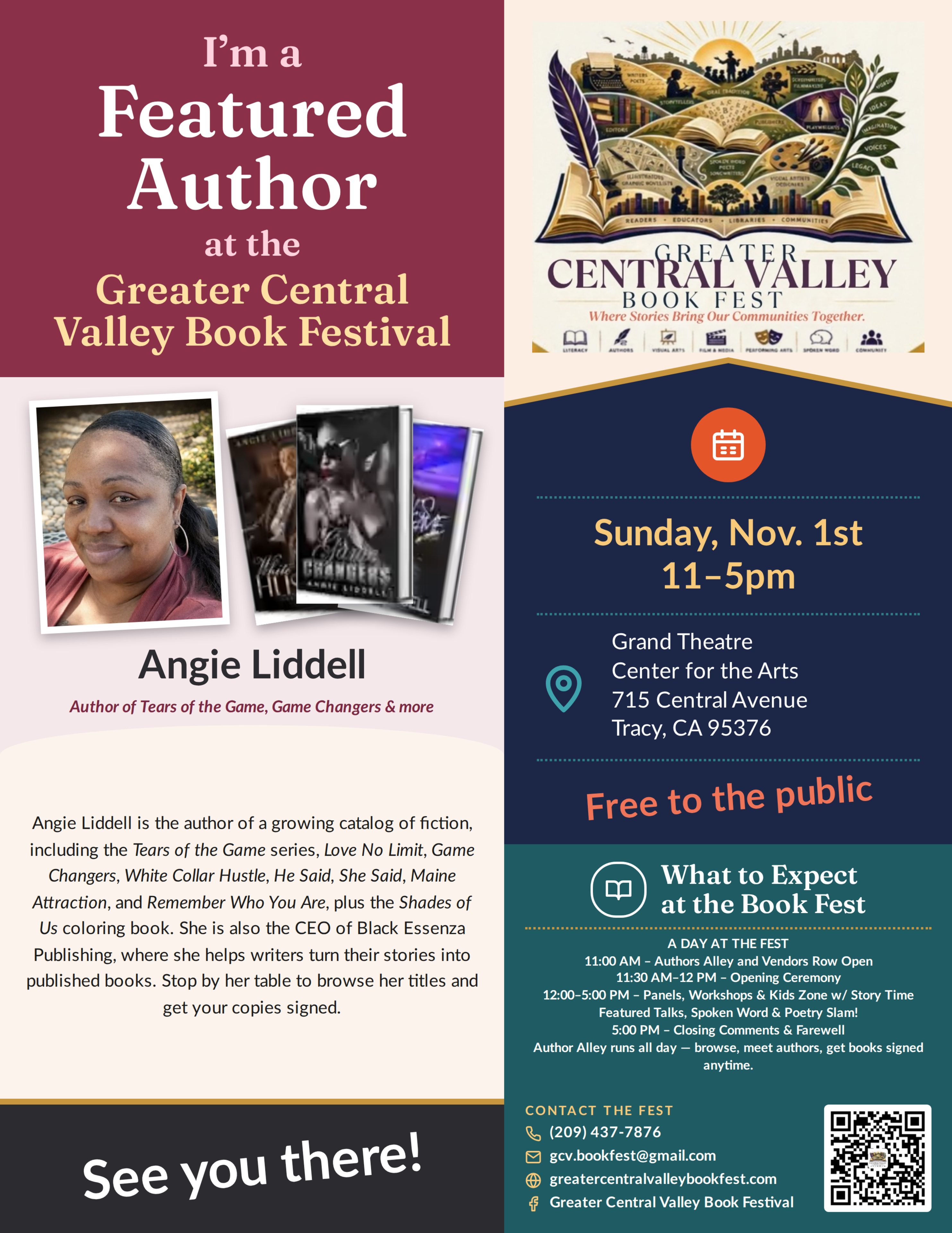 Angie Liddell — Featured Author placard, Greater Central Valley Book Fest