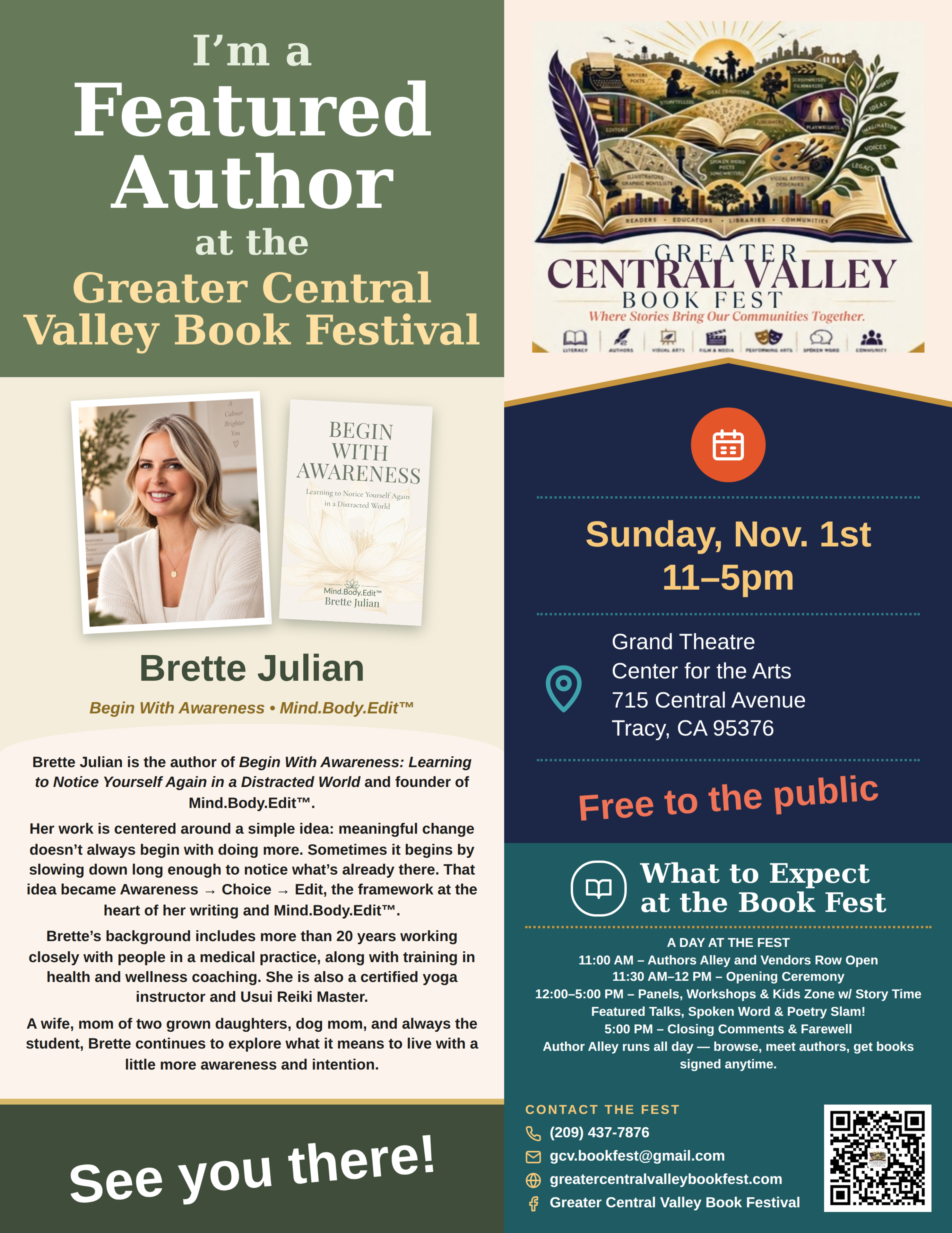 Brette Julian — Featured Author placard, Greater Central Valley Book Fest