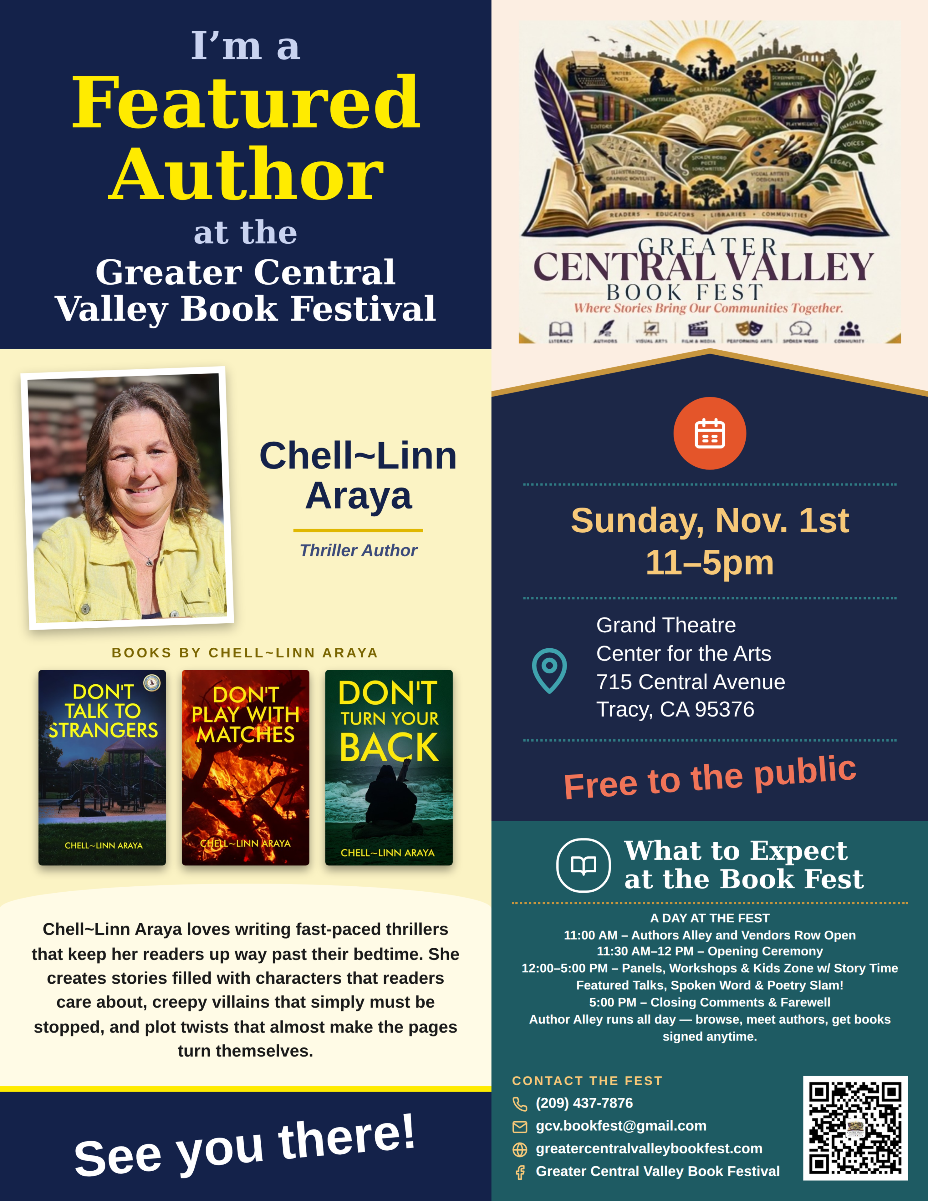 Chell~Linn Araya — Featured Author placard, Greater Central Valley Book Fest