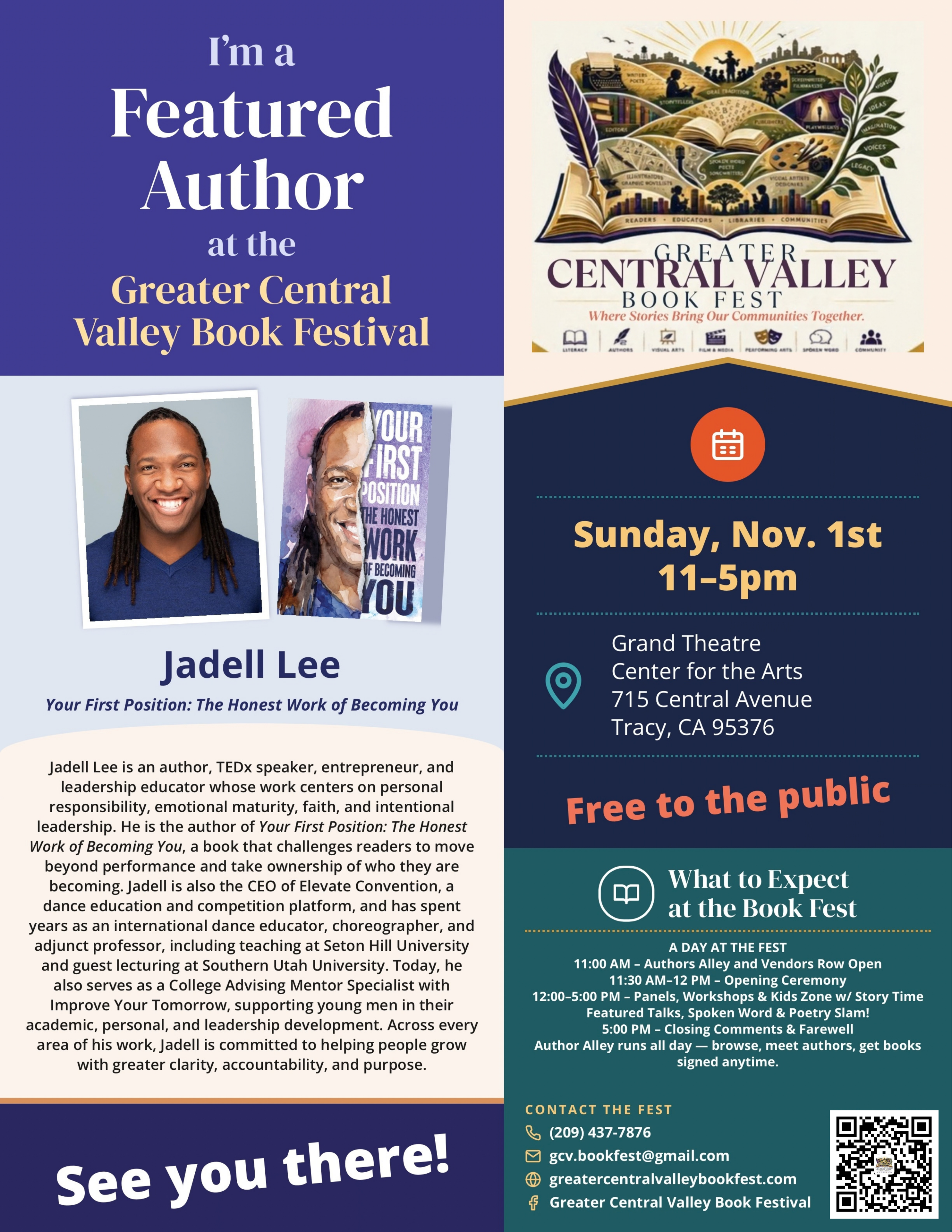 Jadell Lee — Featured Author placard, Greater Central Valley Book Fest