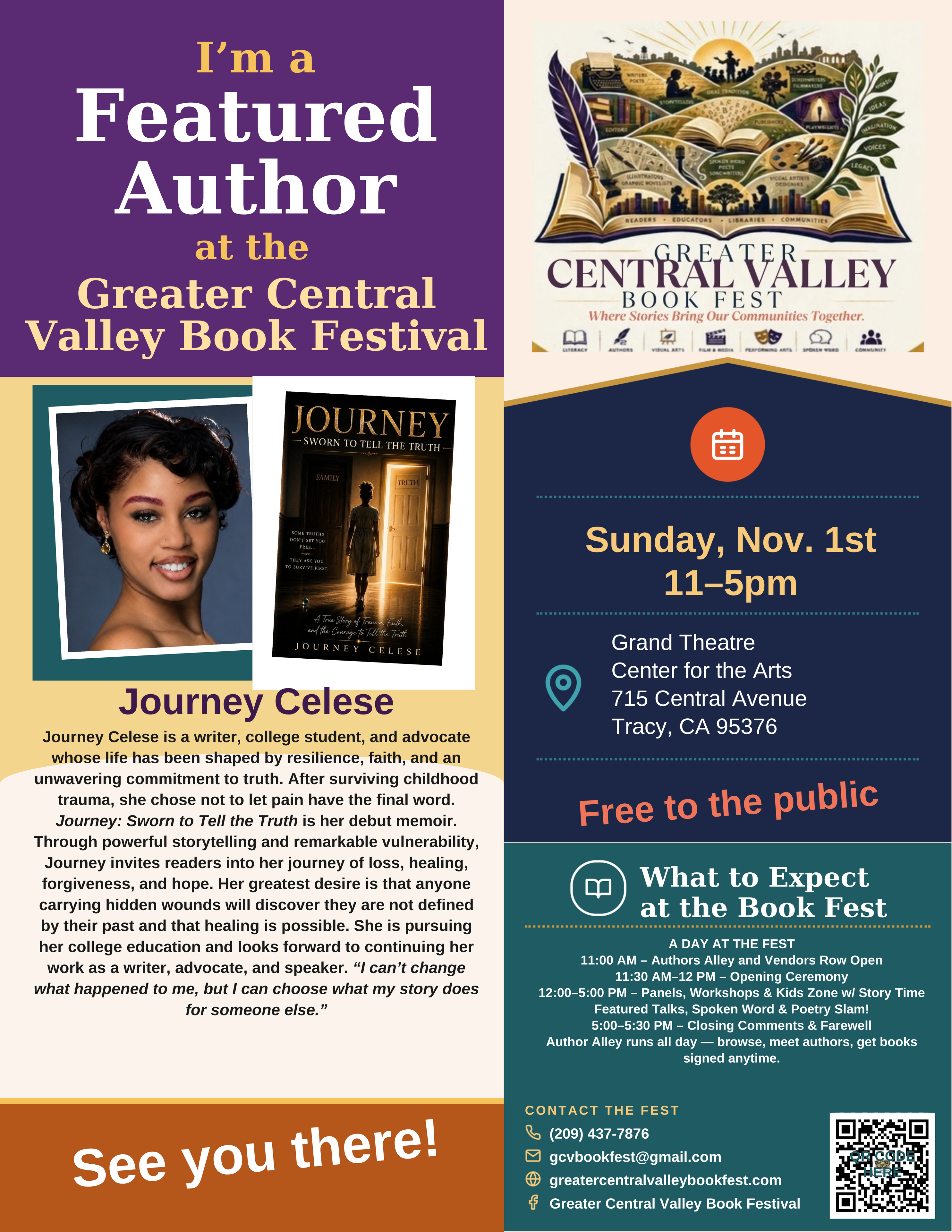 Journey Celese — Featured Author placard, Greater Central Valley Book Fest