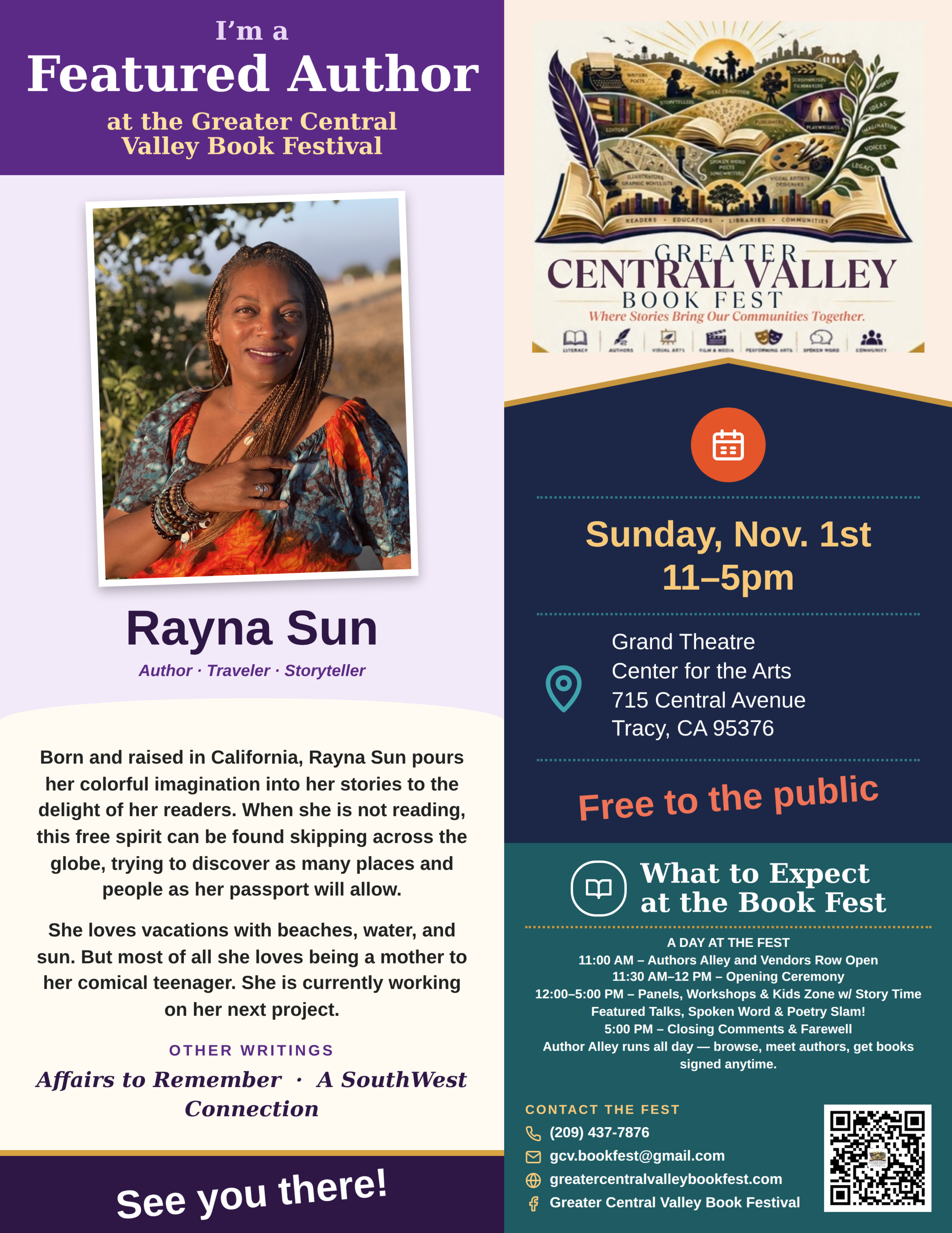 Rayna Sun — Featured Author placard, Greater Central Valley Book Fest
