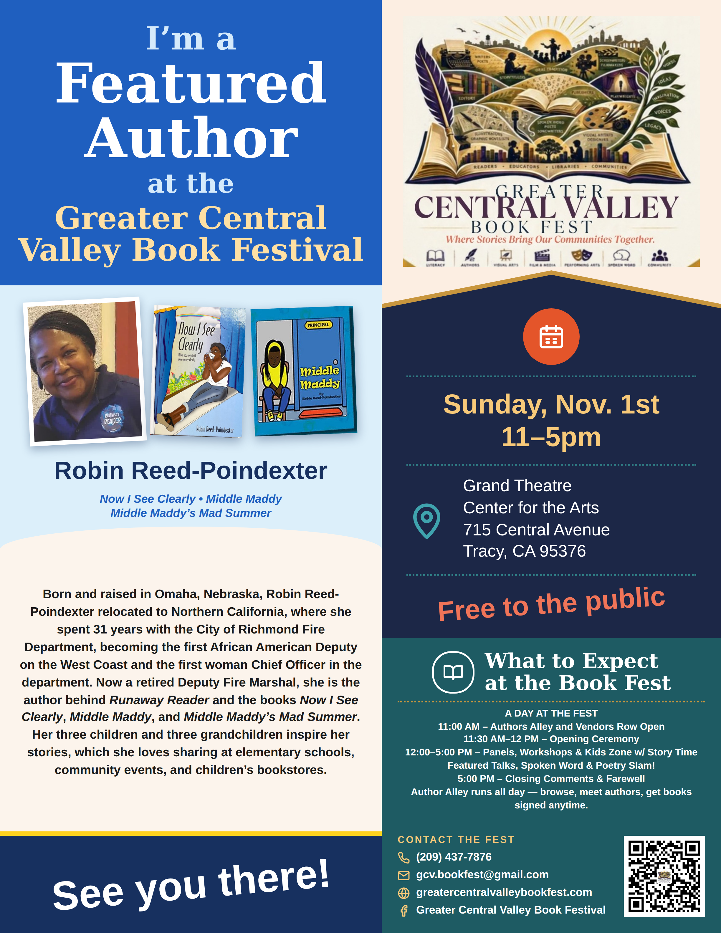 Robin Reed-Poindexter — Featured Author placard, Greater Central Valley Book Fest