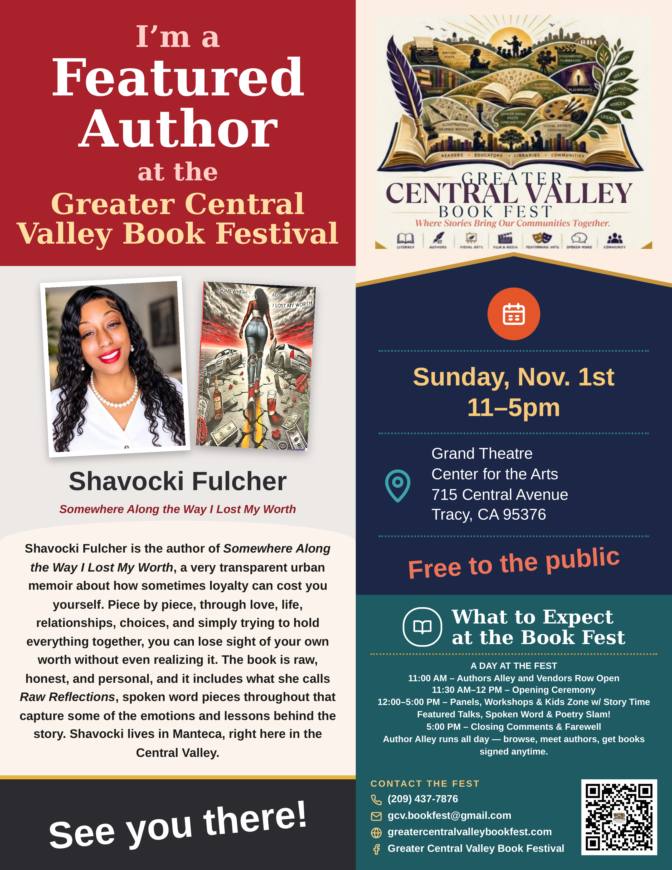 Shavocki Fulcher — Featured Author placard, Greater Central Valley Book Fest