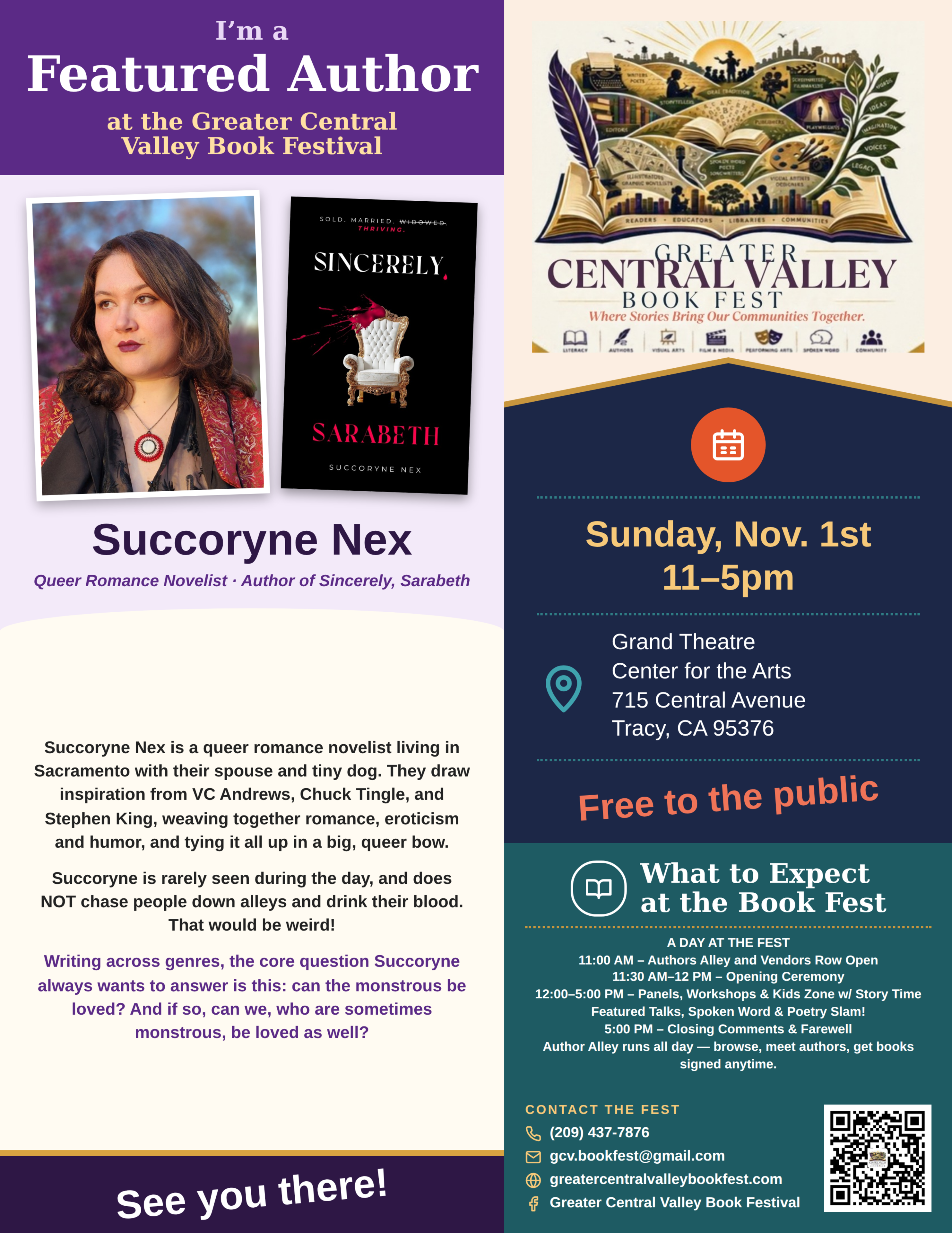 Succoryne Nex — Featured Author placard, Greater Central Valley Book Fest