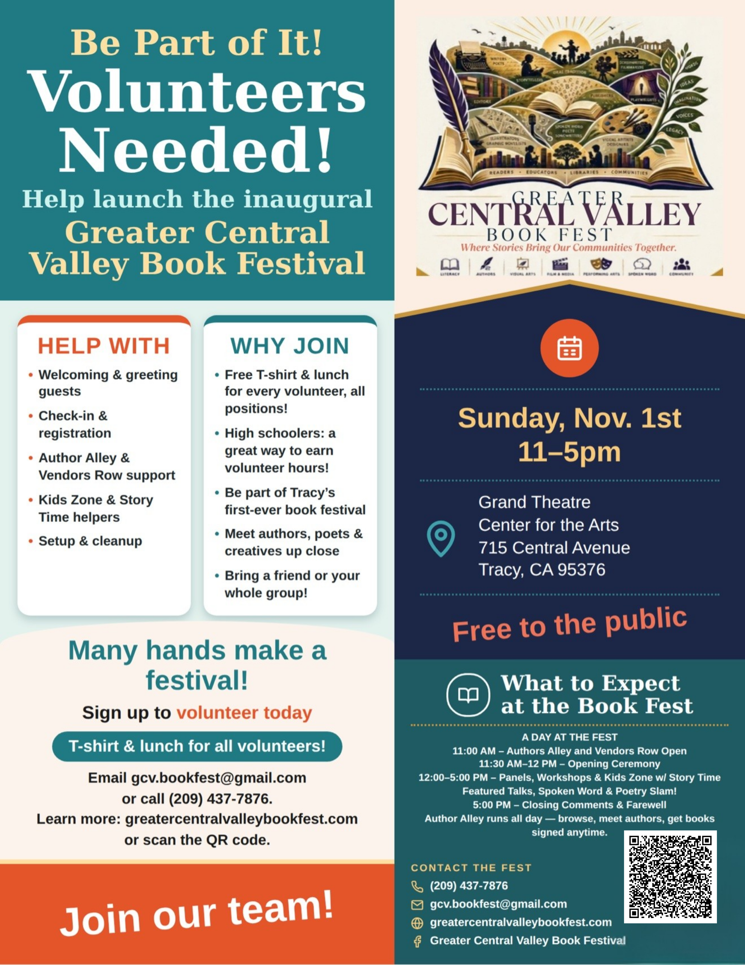 Volunteers Needed — Help launch the inaugural Greater Central Valley Book Festival. Sign up to volunteer today.