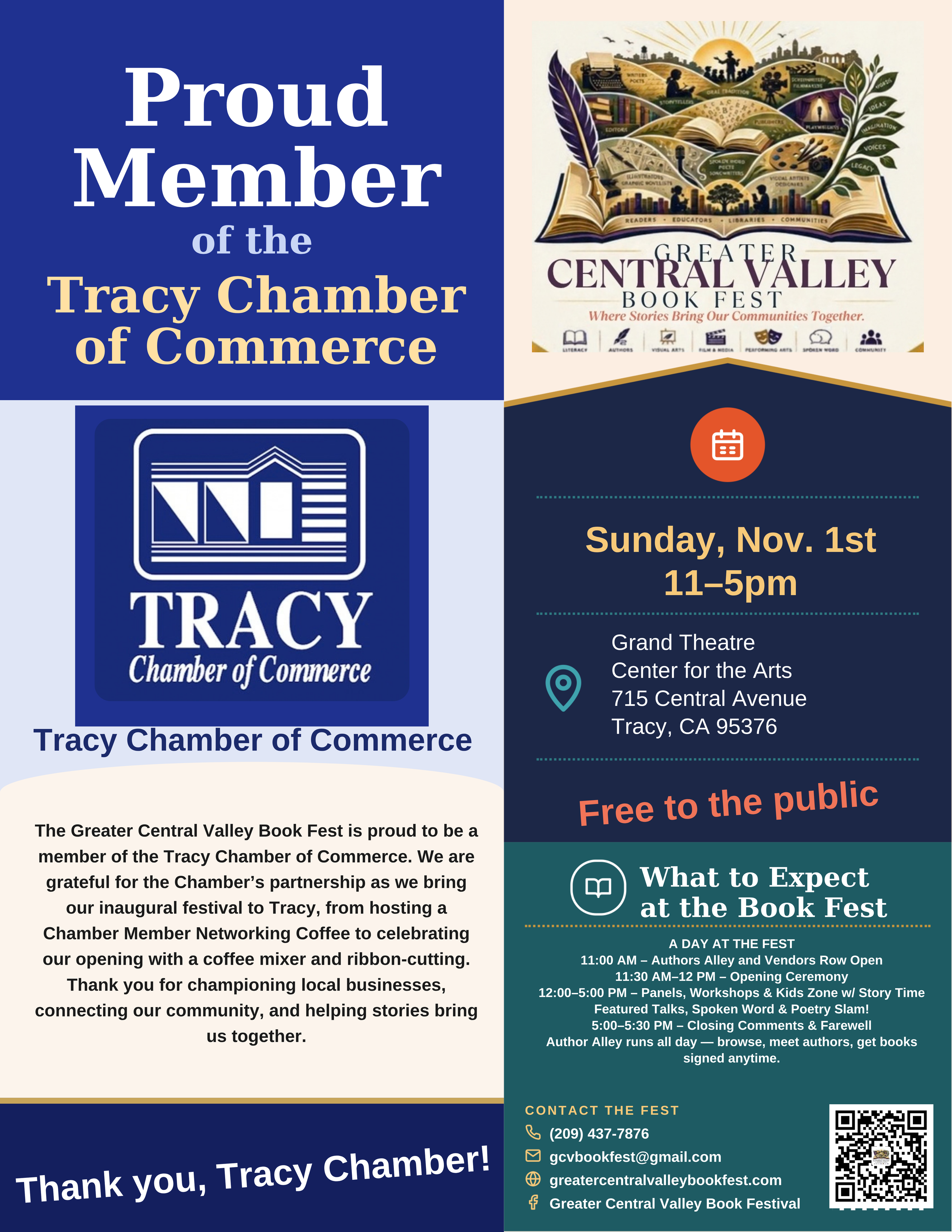 Tracy Chamber of Commerce — Proud Member placard, Greater Central Valley Book Fest